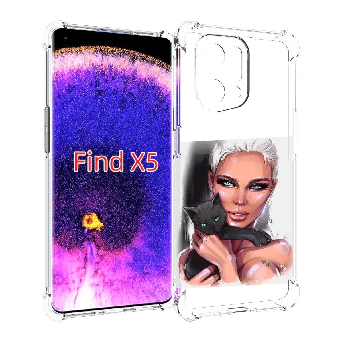 

Чехол MyPads девушка-с-черным-котиком женский для Oppo Find X5, Прозрачный, Tocco