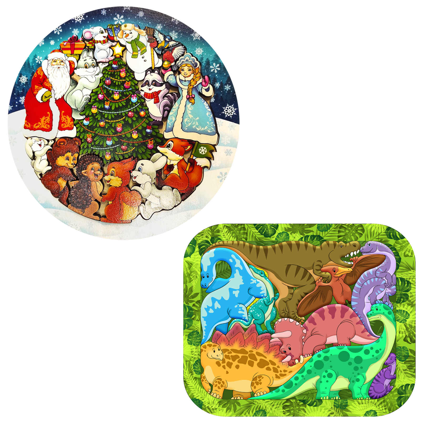 Пазлы для малышей Набор Зоопазлов: Новогодняя сказка, Динозавры