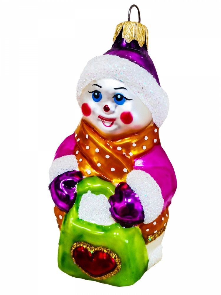 Игрушка на елку Снеговик с сумочкой 10см
