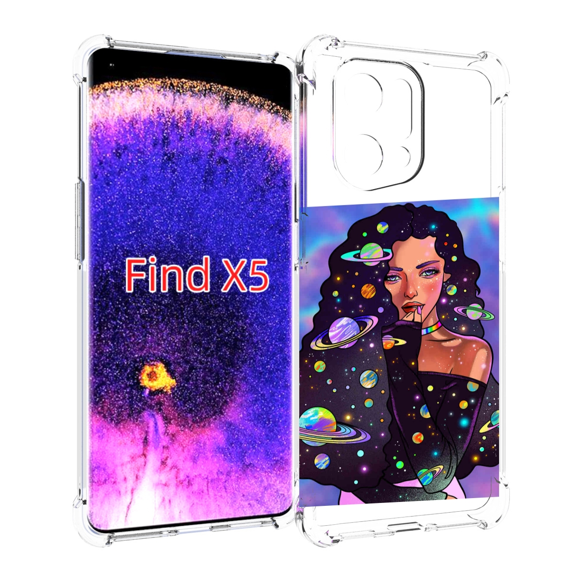 

Чехол MyPads девушка-с-планетами-в-волосах женский для Oppo Find X5, Прозрачный, Tocco