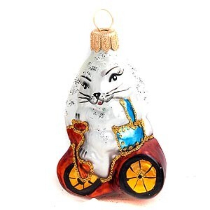 

Елочная игрушка Кролик на велосипеде, Белый;красный, Елочная игрушка Кролик на велосипеде