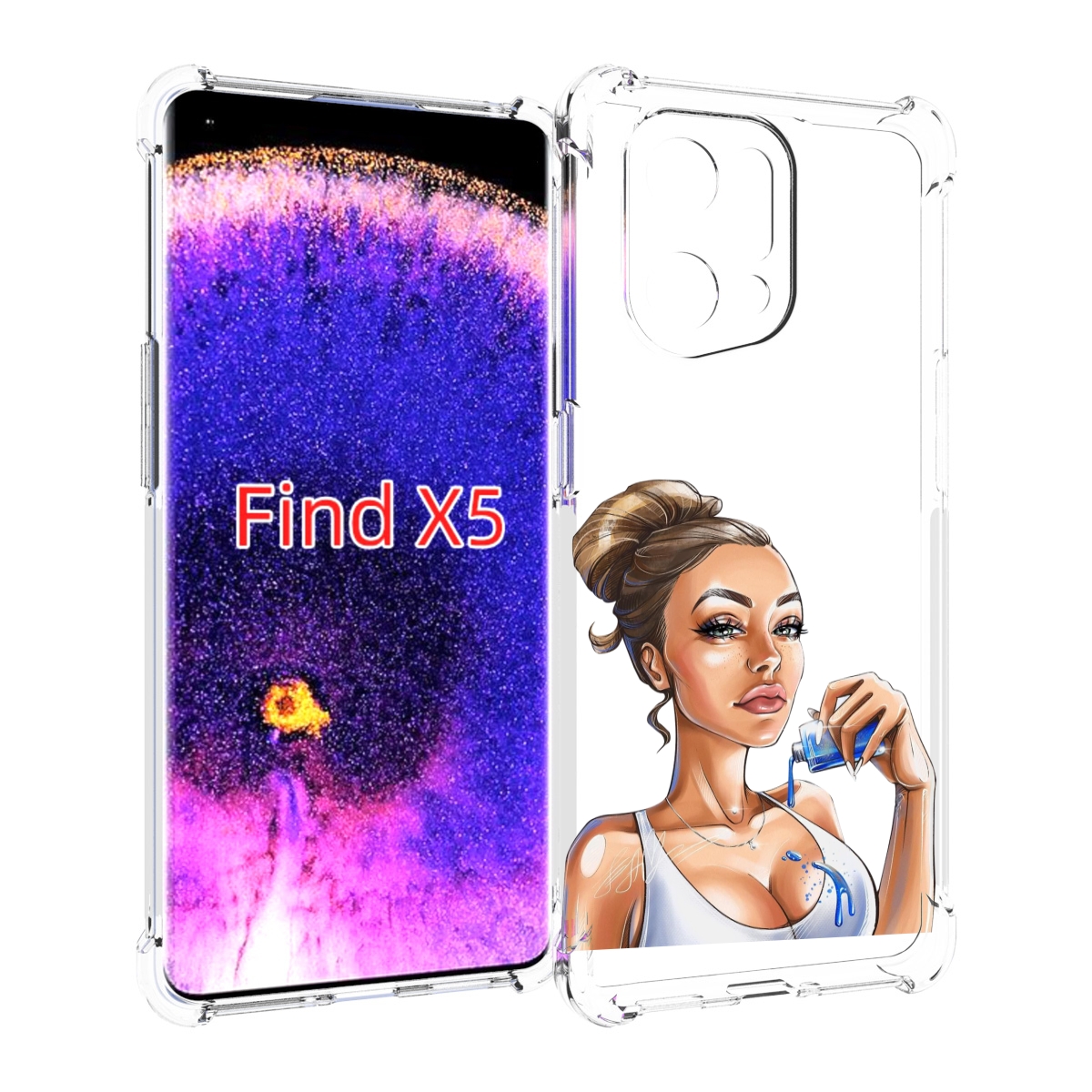 

Чехол MyPads девушка-пролила-краску женский для Oppo Find X5, Прозрачный, Tocco