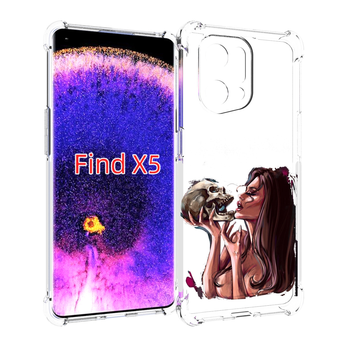 

Чехол MyPads девушка-модель-с-черепом для Oppo Find X5, Прозрачный, Tocco