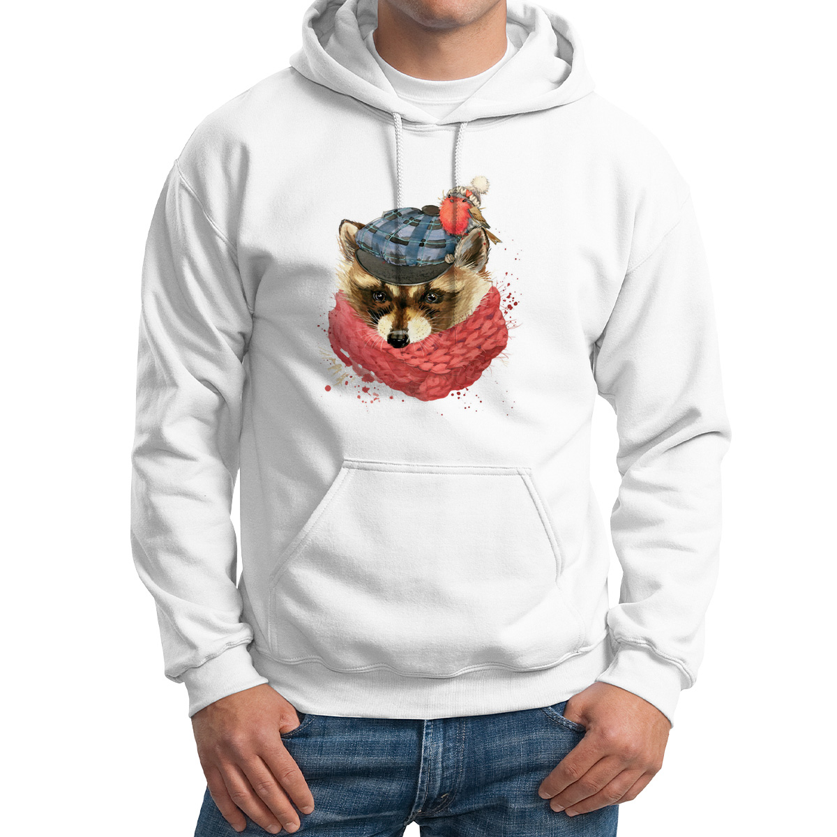 

Худи унисекс CoolPodarok Животные Енот белое 48 RU, 8M015131