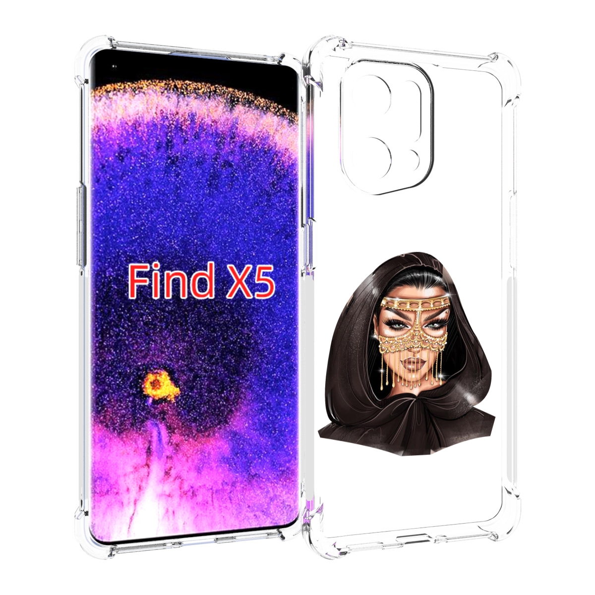 

Чехол MyPads девушка-в-золотой-маске для Oppo Find X5, Прозрачный, Tocco