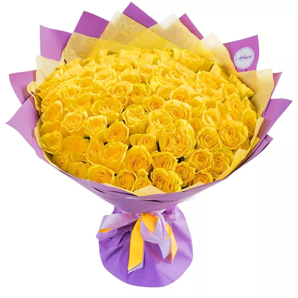 

Монобукет Magic flower роза 40 см x 40 см 101 шт. желтый 65165