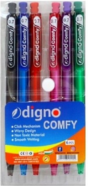 Набор цветных автоматических шариковых ручек 6 цветов 0,7мм, DIGNO