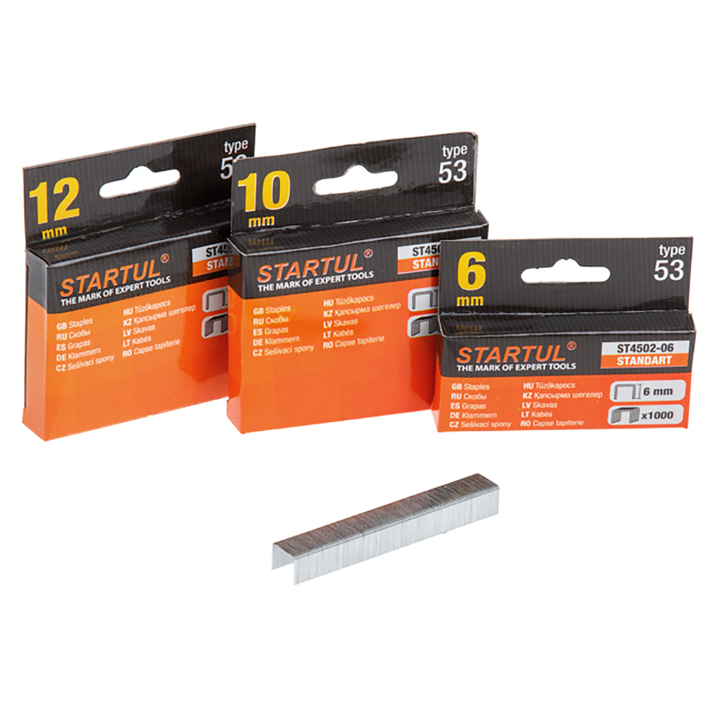 

Скобы J-10 мм закаленная (тип 53) для строительного/мебельного степлера (1000 штук), J-10