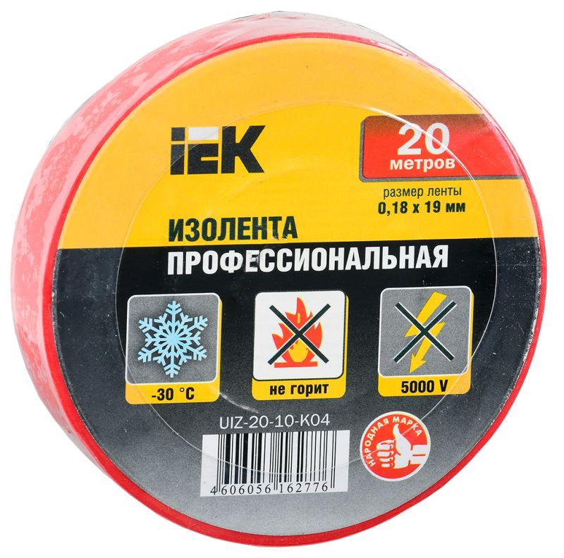 фото Изолента пвх 0.18х19мм красн. (рул.20м) iek uiz-20-10-k04