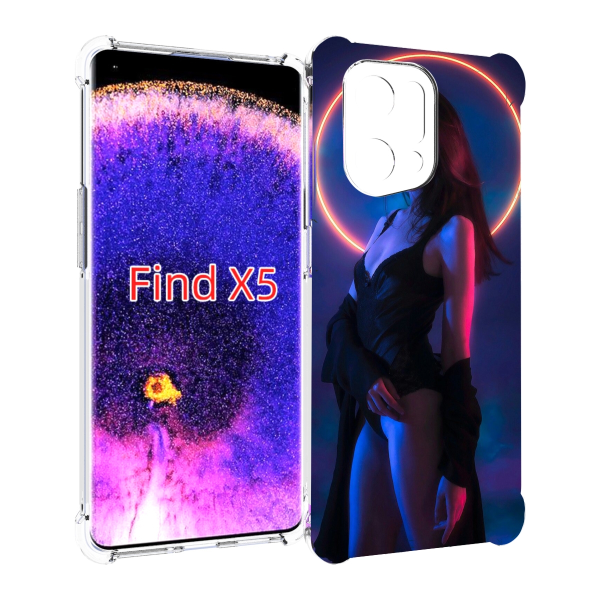 

Чехол MyPads девушка с неоновым кругом женский для Oppo Find X5, Прозрачный, Tocco