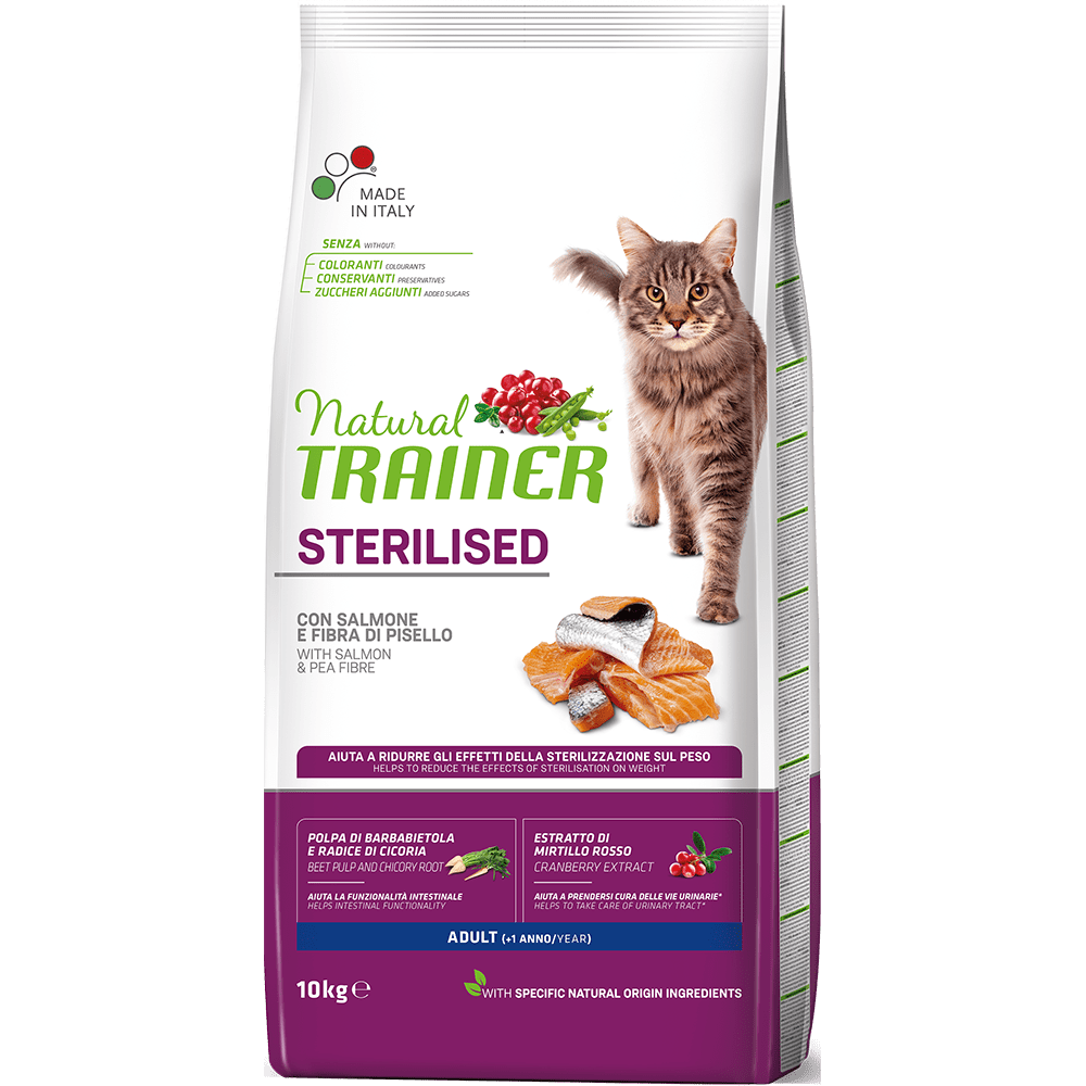 фото Сухой корм для кошек trainer natural cat adult sterilised salmon, лосось, 10 кг