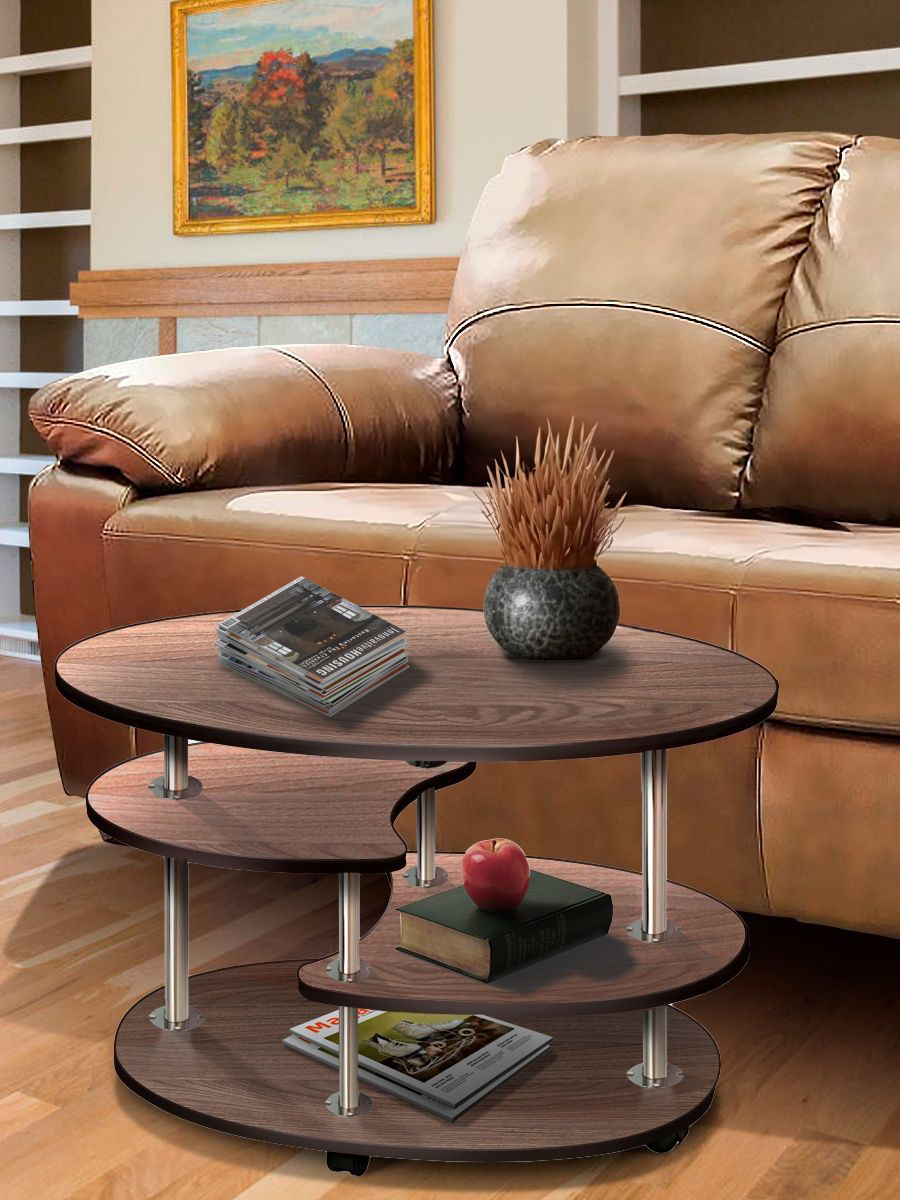 Журнальный столик на колесиках Сервантес Гермес, овальный, 78x45x60, шимо темный