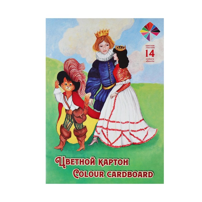 

Картон цветной двухсторонний А4, 14 листов, 14 цветов "Хитрец", мелованный, Разноцветный