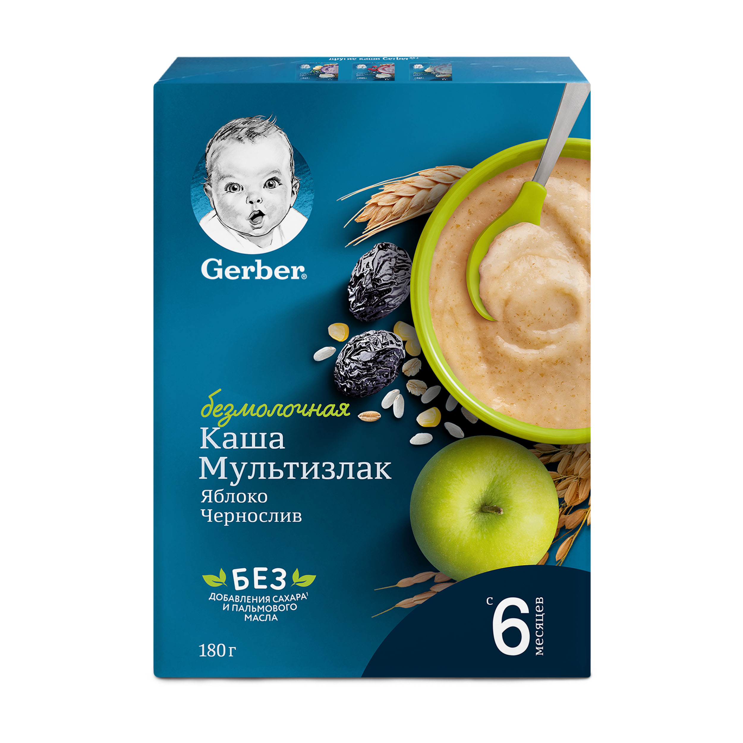 Каша безмолочная Gerber Мультизлак с яблоком и черносливом, первый прикорм, с 6 мес, 180 г