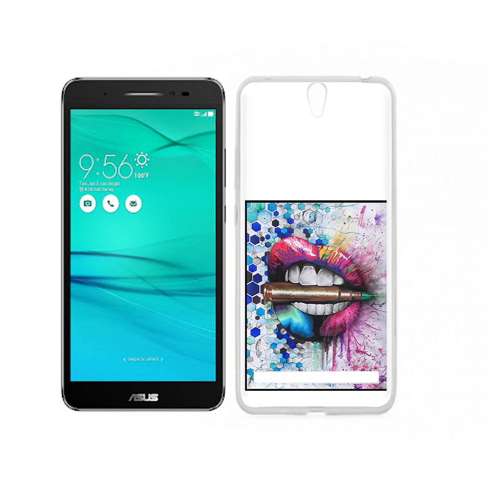 

Чехол MyPads Tocco для Asus ZenFone Go (ZB690KG) разноцветные губы с пулей, Прозрачный, Tocco