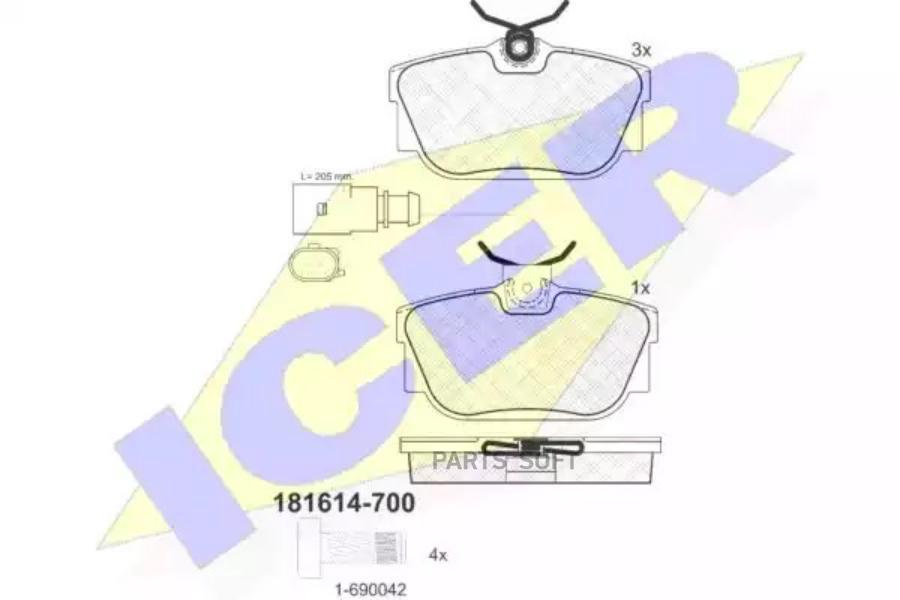 

Колодки Задние Vw T4/Sharan 96-08 / 1датчик Icer 181614-700 Icer арт. 181614-700
