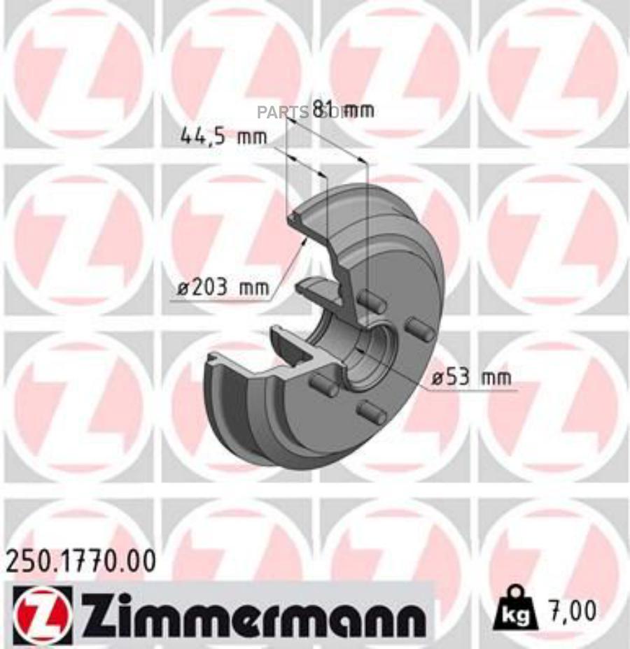 ТормБарабан 203x44 4 Отв Min 2 Zimmermann арт 250177000 7600₽