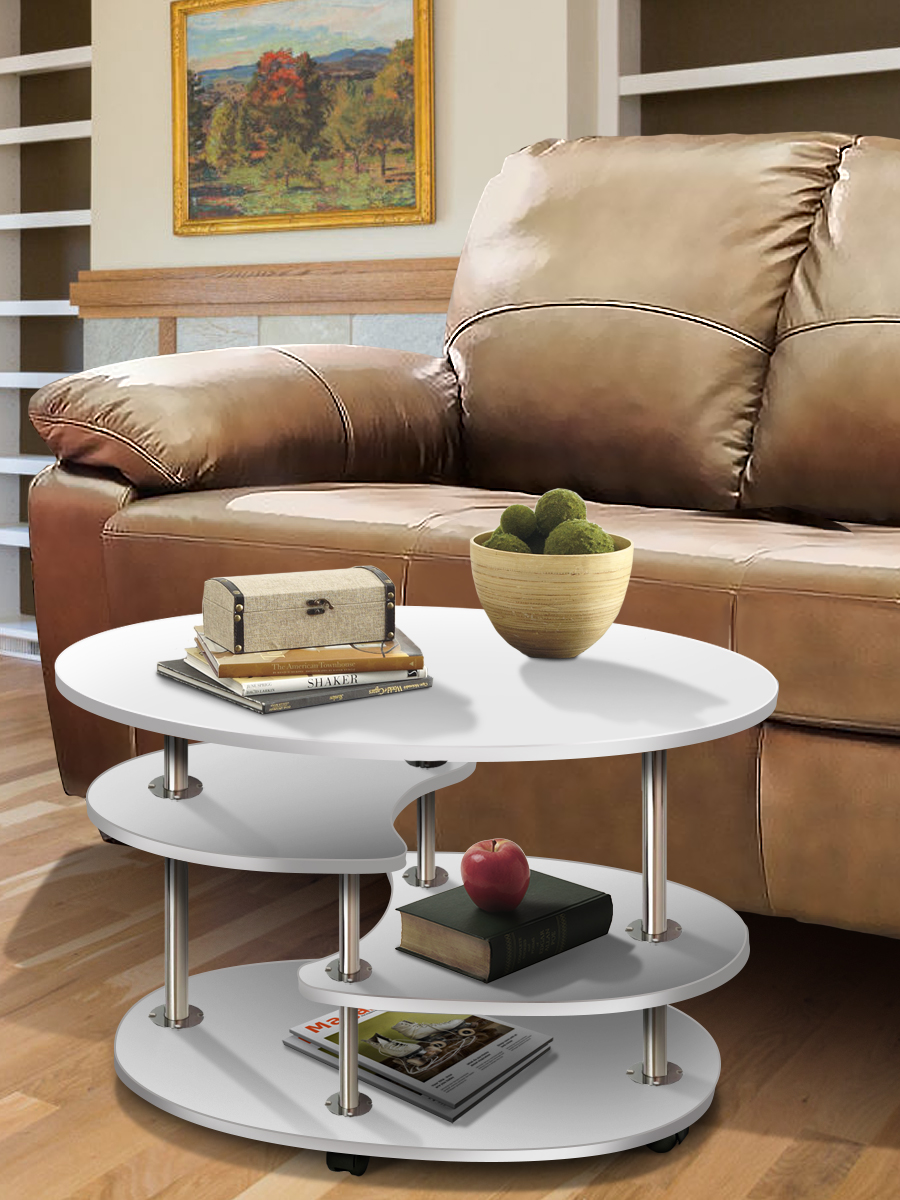 Журнальный столик на колесиках Сервантес Гермес, овальный, 78x45x60, белый текстурный