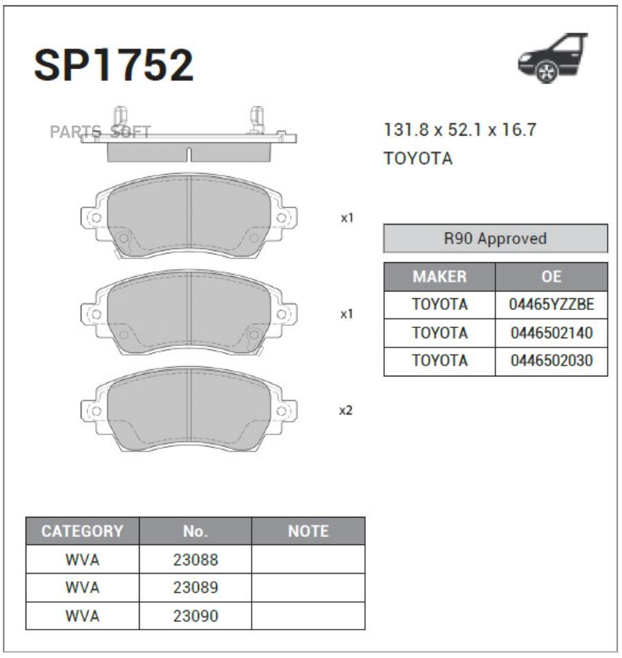 

Колодки Тормозные Toyota Corolla (Великобритания) 97-02 Передние Sangsin brake арт. SP1752