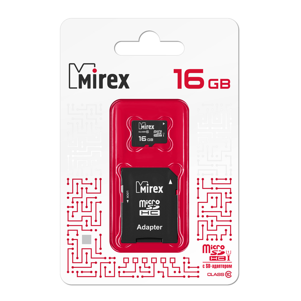 Карта памяти MIREX Micro SDHC 16Гб (13612-MC10SD16)