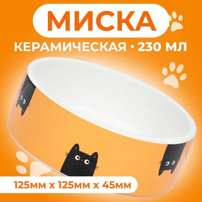 

Миска для кошек Пижон Удивление, желтая, керамика, 230 мл, 12,5 x 4,5 cм, Желтый, Удивление