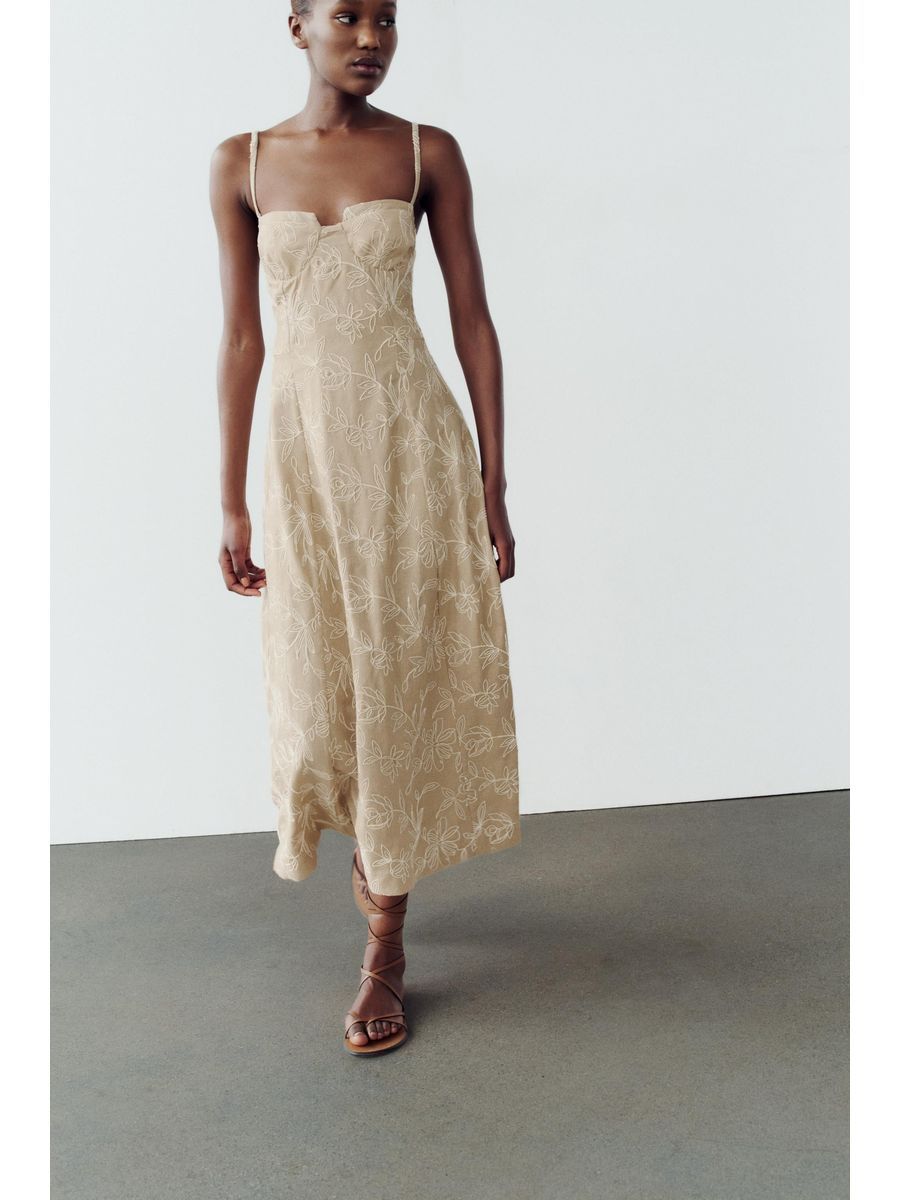 

Платье женское ZARA 034476820 бежевое XS, Бежевый, 034476820
