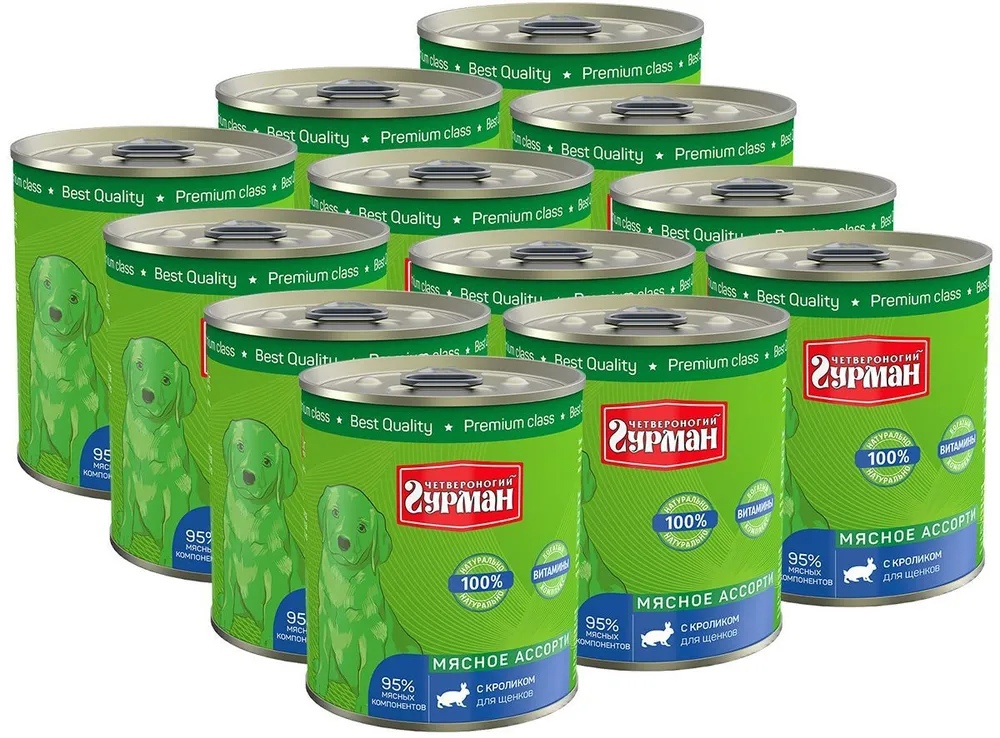 

Четвероногий Гурман Корм для щенков Мясное ассорти с Кроликом, 100 гр, 3 шт, мясное ассорти