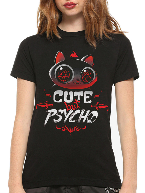 фото Футболка design heroes котик cute but psycho женская черный xs