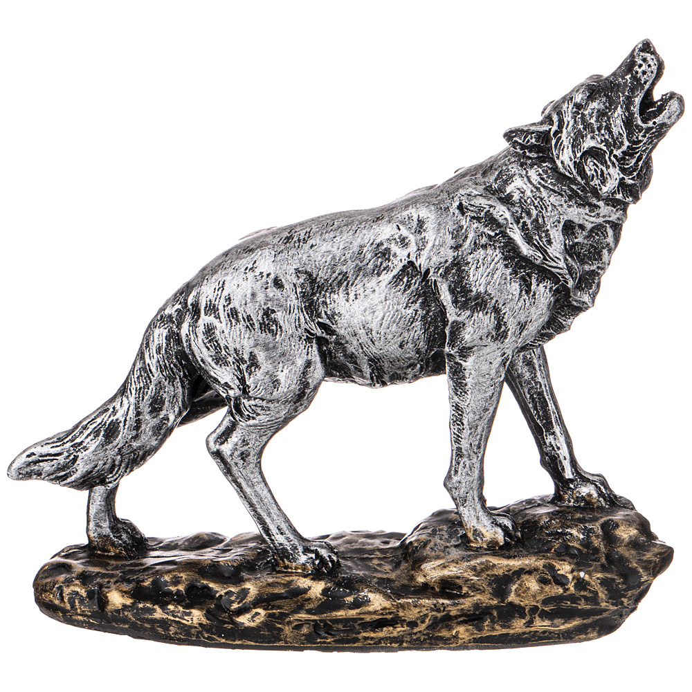 фото Фигурка декоративная волк 17*15,5 см цвет: серебро венера