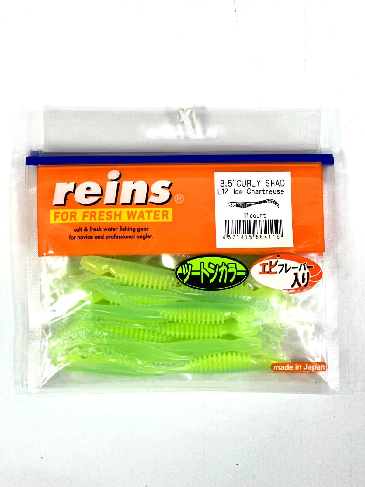 

Силиконовая приманка REINS CURLY SHAD 3.5" Цв. L12 - Ice Chartreuse, Зеленый, Curly Shad