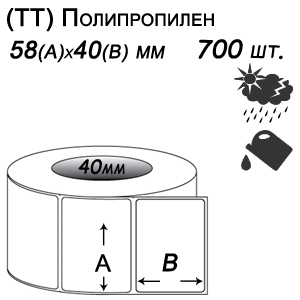 Этикет-лента 58х40 полипропилен (700 этикеток в ролике), втулка 40 мм