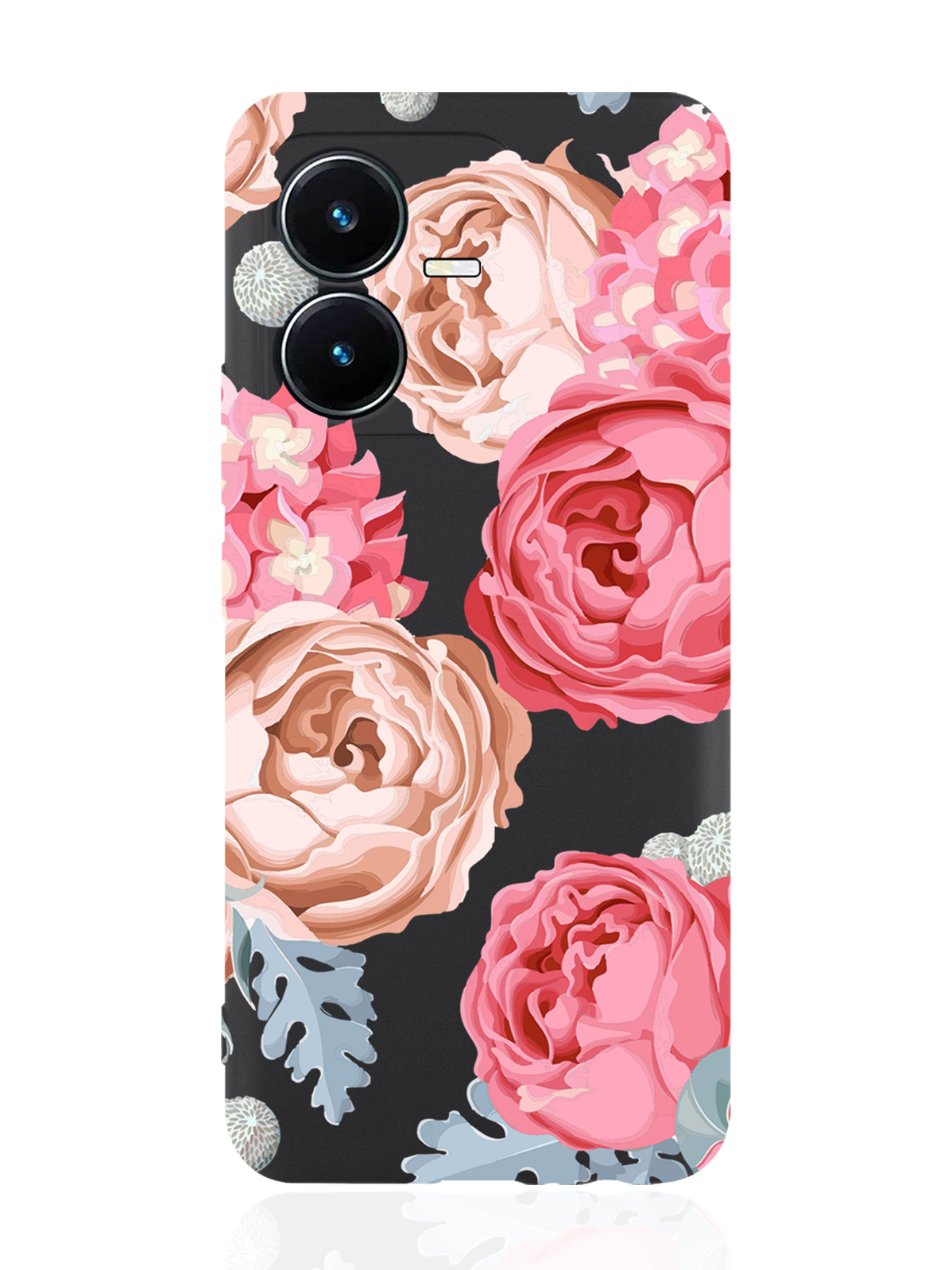 

Чехол MustHaveCase для Vivo Y22 Пионы черный, Розовый