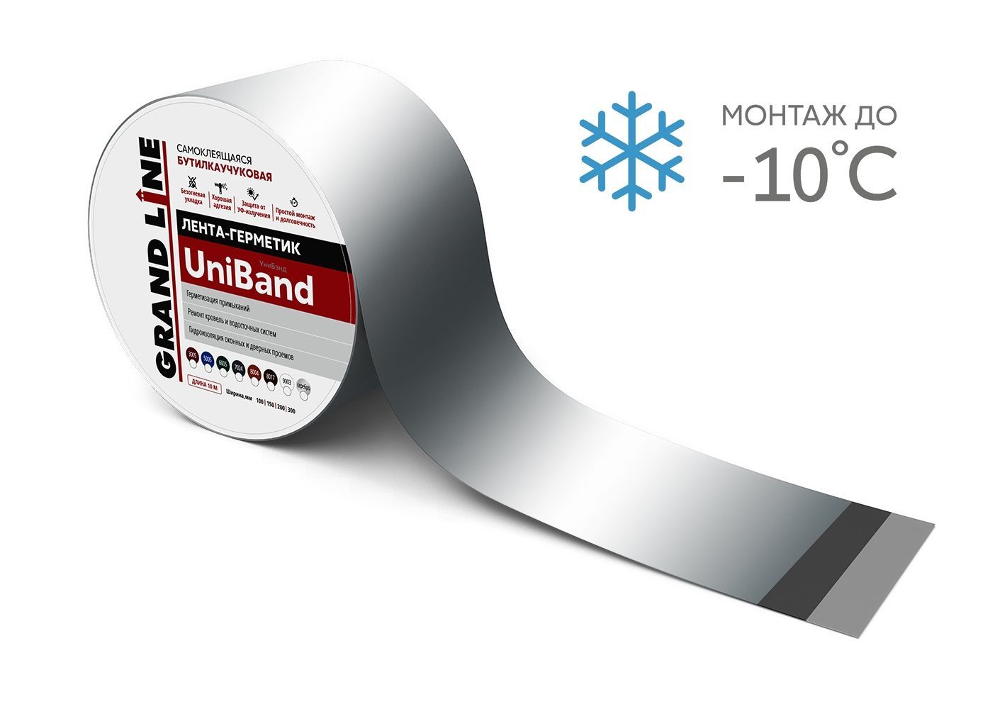 Герметизирующая лента Grand Line UniBand самоклеящаяся серебристая 10м*20см универсальная заглушка желоба grand line