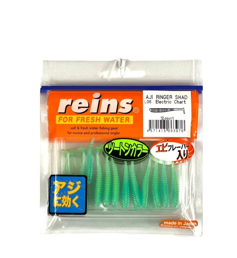

Силиконовая приманка REINS AJI RINGER SHAD 1.5 Цв. L06 Electric chart, Зеленый, Aji Ringer Shad