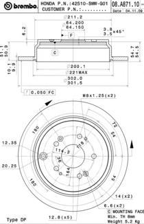 

Тормозной диск brembo задний для Honda CR-V 2.0, 2.4 2006- 08A87110