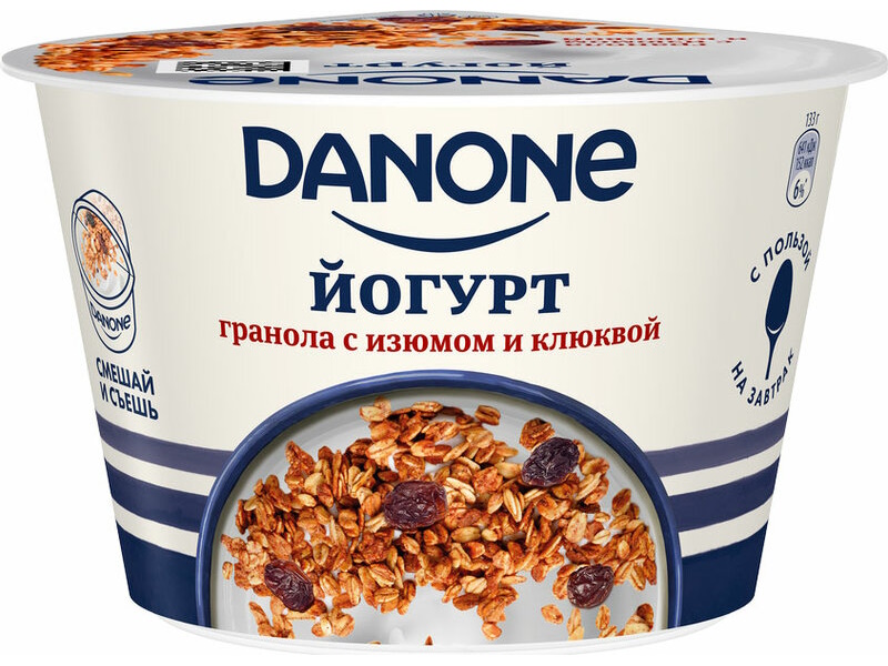 фото Йогурт danone гранола-изюм-клюква 2,9% 132 г