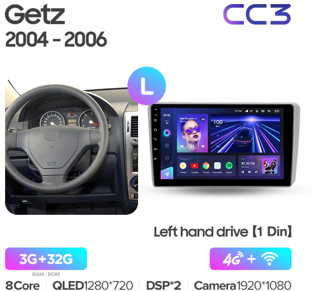 Штатная магнитола Teyes CC3 Hyundai Getz 1 2004-2006 1Din 332G 3871000₽