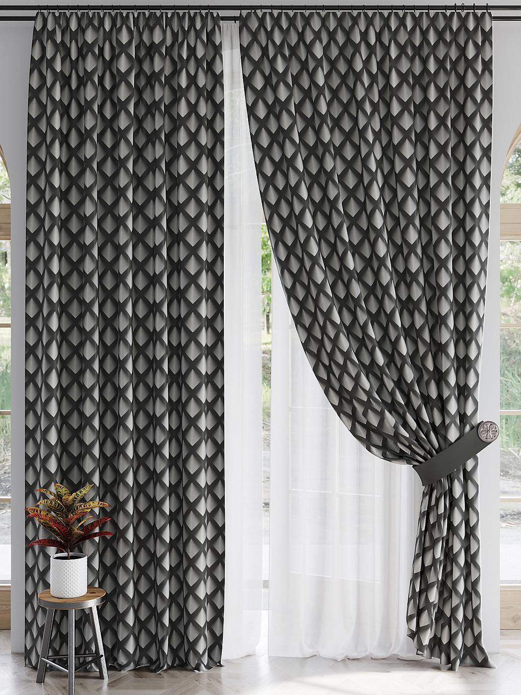 

Комплекты штор AT HOME Миленквис (графит) высота 260 см, ширина 150 см, Белый, 523046