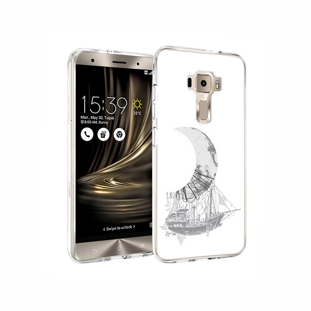 

Чехол MyPads Tocco для Asus ZenFone 3 черно белый корабль полумесяц, Прозрачный, Tocco