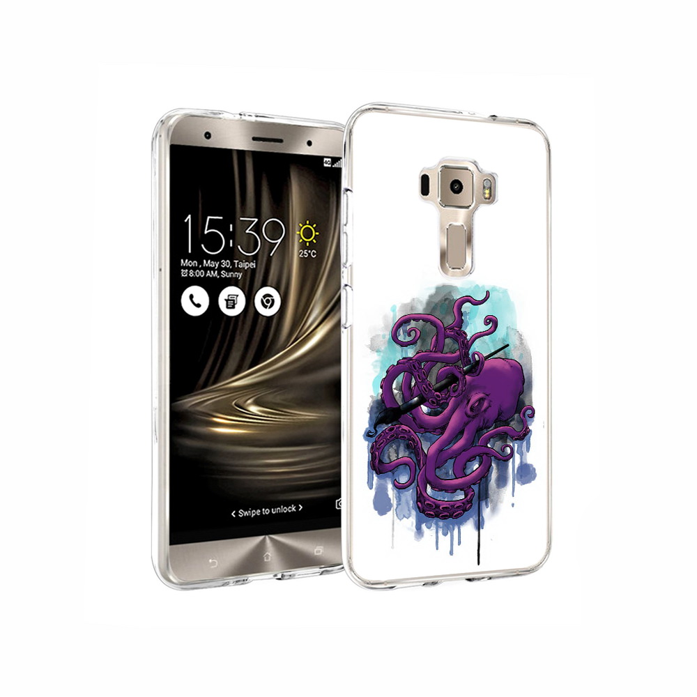 

Чехол MyPads Tocco для Asus ZenFone 3 фиолетовый осьминог, Прозрачный, Tocco