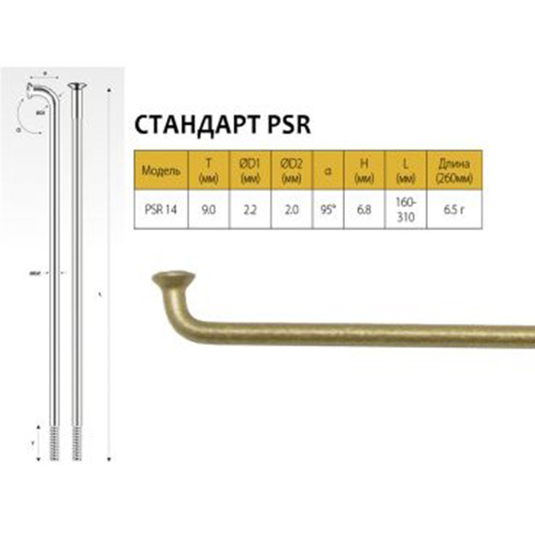 фото Велосипедные спицы pillar psr 14, 258 мм, золотистые