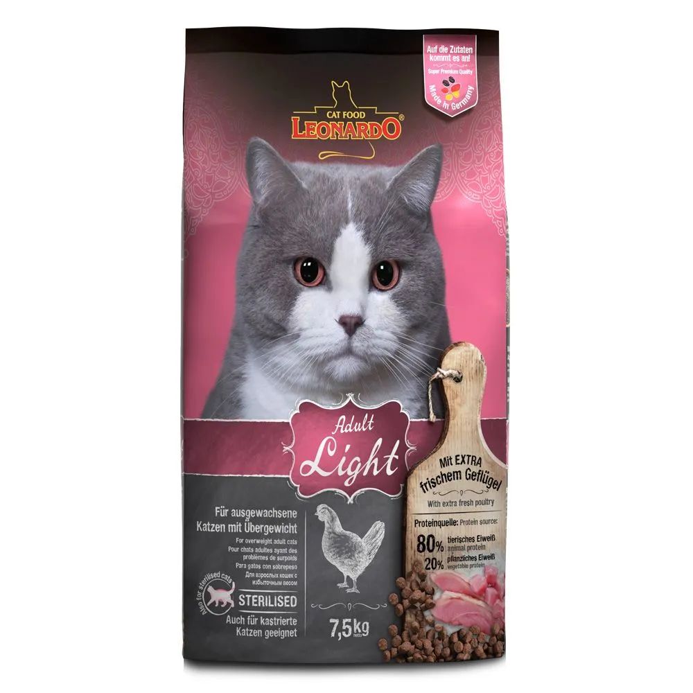 Сухой корм для кошек Leonardo Adult Light, при ожирении, курица, 7,5кг