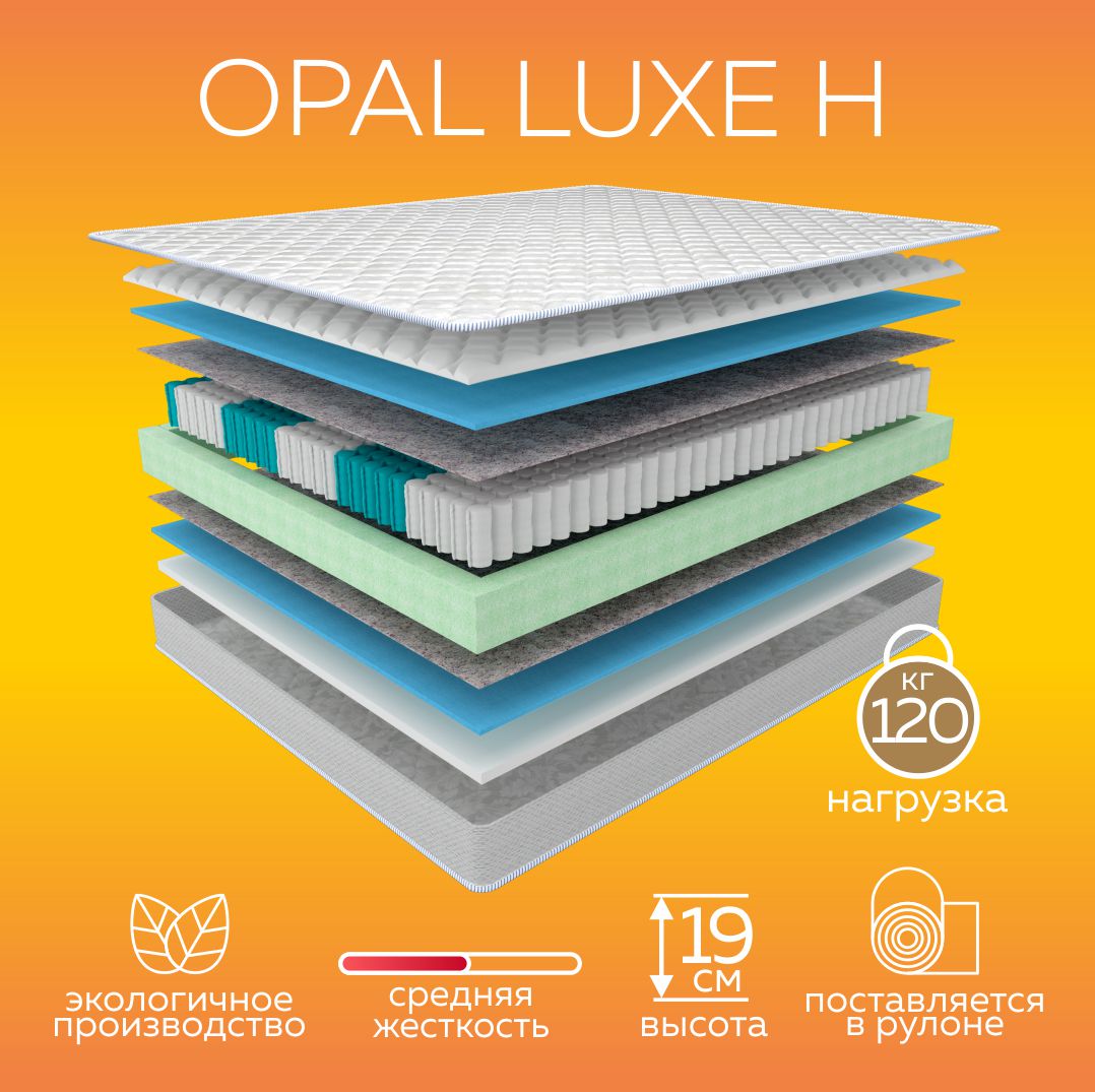 

Матрас пружинный Сны и Матрасы OPAL LUXE H 90х195, Белый, OPAL LUXE