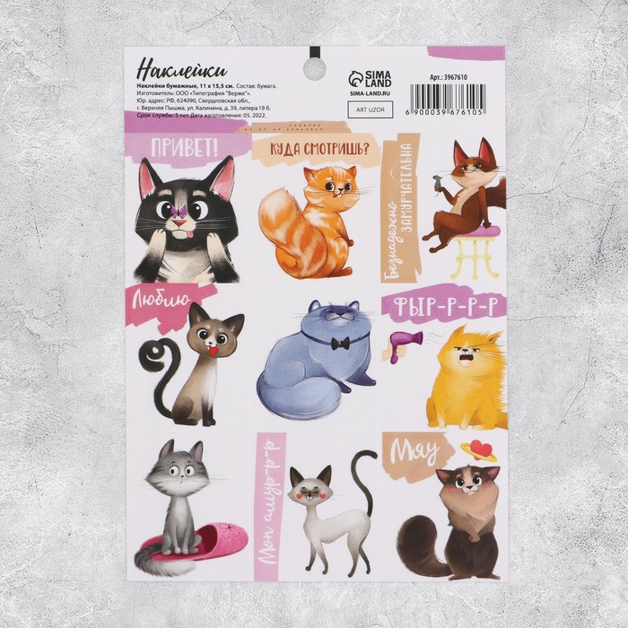

Наклейки бумажные «Котеечки» , 11 х 15,5 см