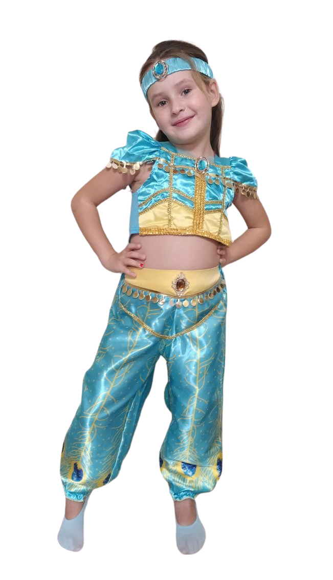 Детский карнавальный костюм восточной принцессы ROYAL FELLE Жасмин, бирюзовый, 110 головная повязка lovelife цв бирюзовый 8 5 60 см