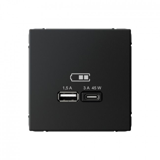 

Розетка с зарядкой USB A+ type-C 45Вт высокоскоростная Systeme Electric карбон GAL001029, Черный