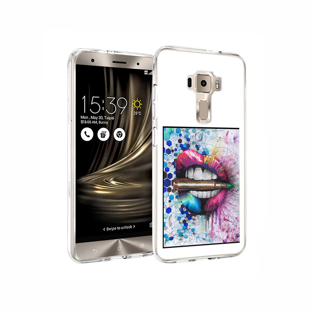 

Чехол MyPads Tocco для Asus ZenFone 3 разноцветные губы с пулей, Прозрачный, Tocco
