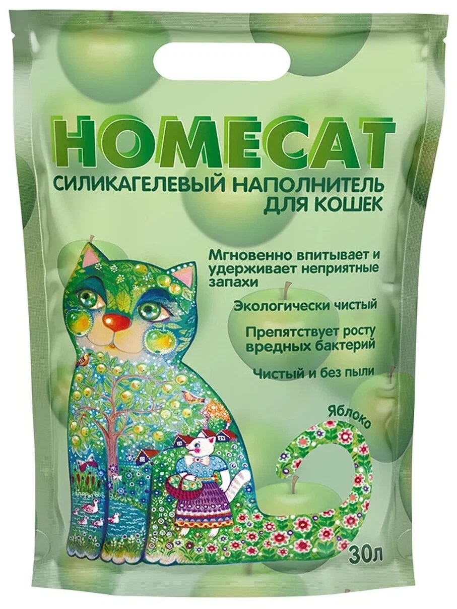 

Впитывающий наполнитель HOMECAT силикагелевый, яблоко, 4 шт по 30 л