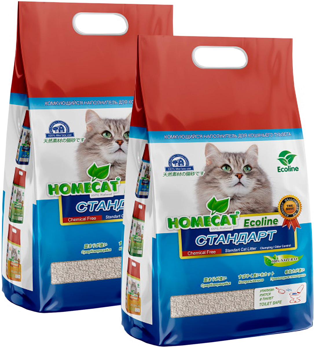 Комкующийся наполнитель HOMECAT Ecoline Стандарт кукурузный, 2 шт по 12 л