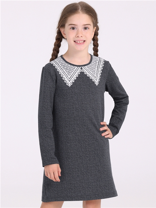 Платье детское Апрель 1ДПД4381258н, гусиная лапка мелкая серый Треугольный воротник, 128
